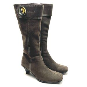La Canadienne heeled boots grey suede side zipper button detail